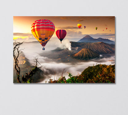 Colorful Hot Air Balloons over Bromo Volcano Indonesia Canvas Print-Canvas Print-CetArt-1 Panel-24x16 inches-CetArt