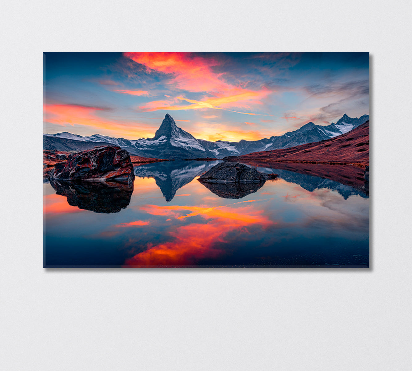 Matterhorn Mirroring in Lake Stellisee Switzerland Canvas Print-Canvas Print-CetArt-1 Panel-24x16 inches-CetArt