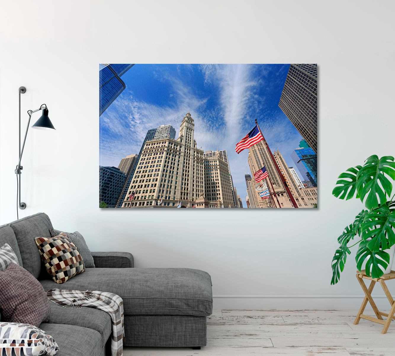 Skyscrapers Chicago American Flag Canvas Print-Canvas Print-CetArt-1 Panel-24x16 inches-CetArt