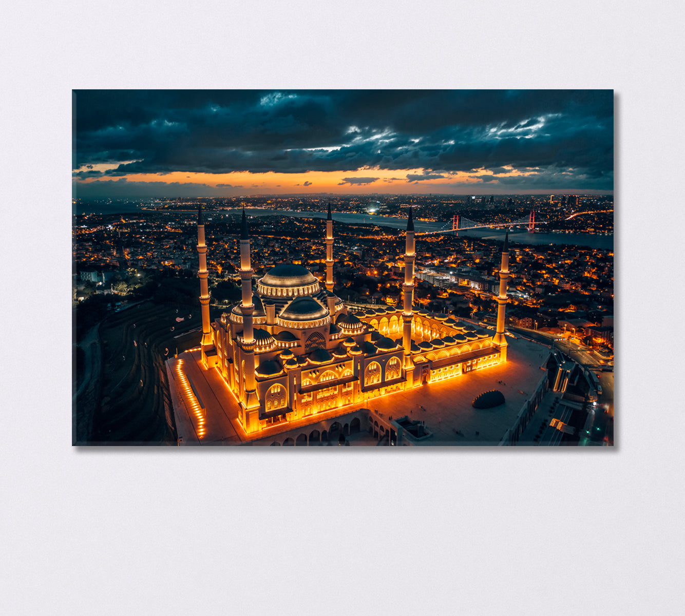 Chamilka Mosque Illuminated with Lights at Night Turkey Canvas Print-Canvas Print-CetArt-1 Panel-24x16 inches-CetArt