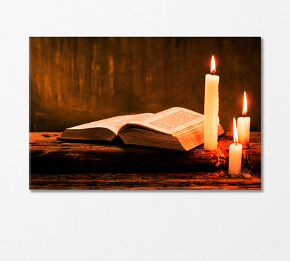 Bible with Candles Canvas Print-CetArt-1 Panel-24x16 inches-CetArt