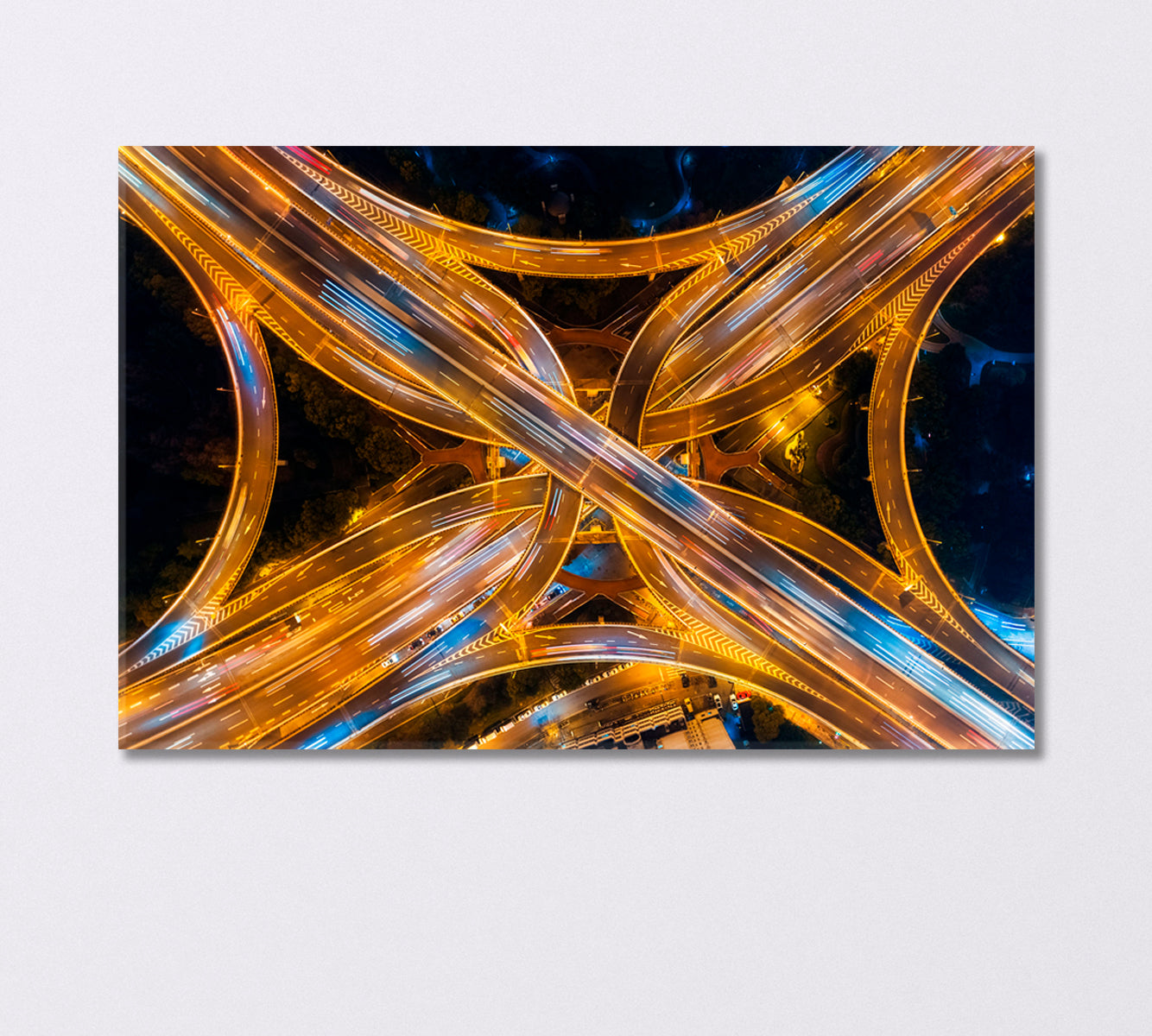 Shanghai Overhead Highway at Night Illuminated by Led Lights Canvas Print-Canvas Print-CetArt-1 Panel-24x16 inches-CetArt