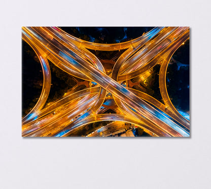 Shanghai Overhead Highway at Night Illuminated by Led Lights Canvas Print-Canvas Print-CetArt-1 Panel-24x16 inches-CetArt