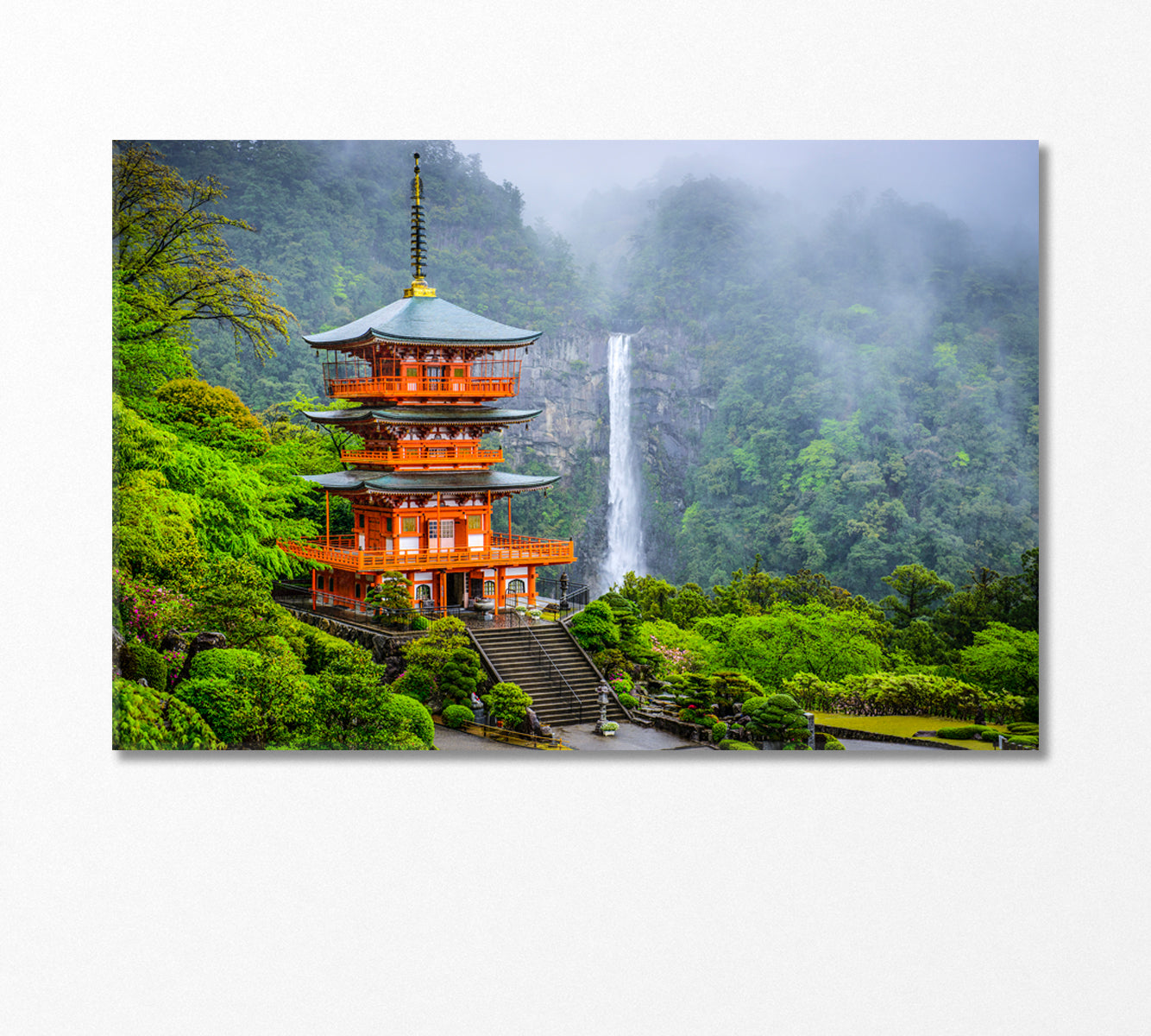 Seigantoji Pagoda and Nachi No Taki Waterfall Japan Canvas Print-Canvas Print-CetArt-1 Panel-24x16 inches-CetArt