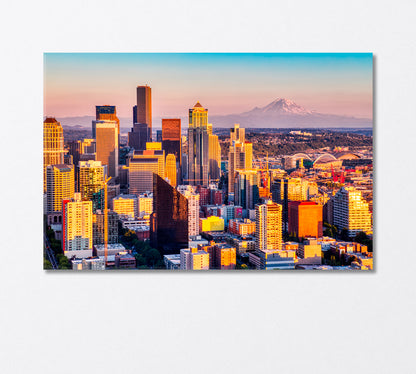 Seattle Skyline and Mount Rainier Volcano USA Canvas Print-Canvas Print-CetArt-1 Panel-24x16 inches-CetArt