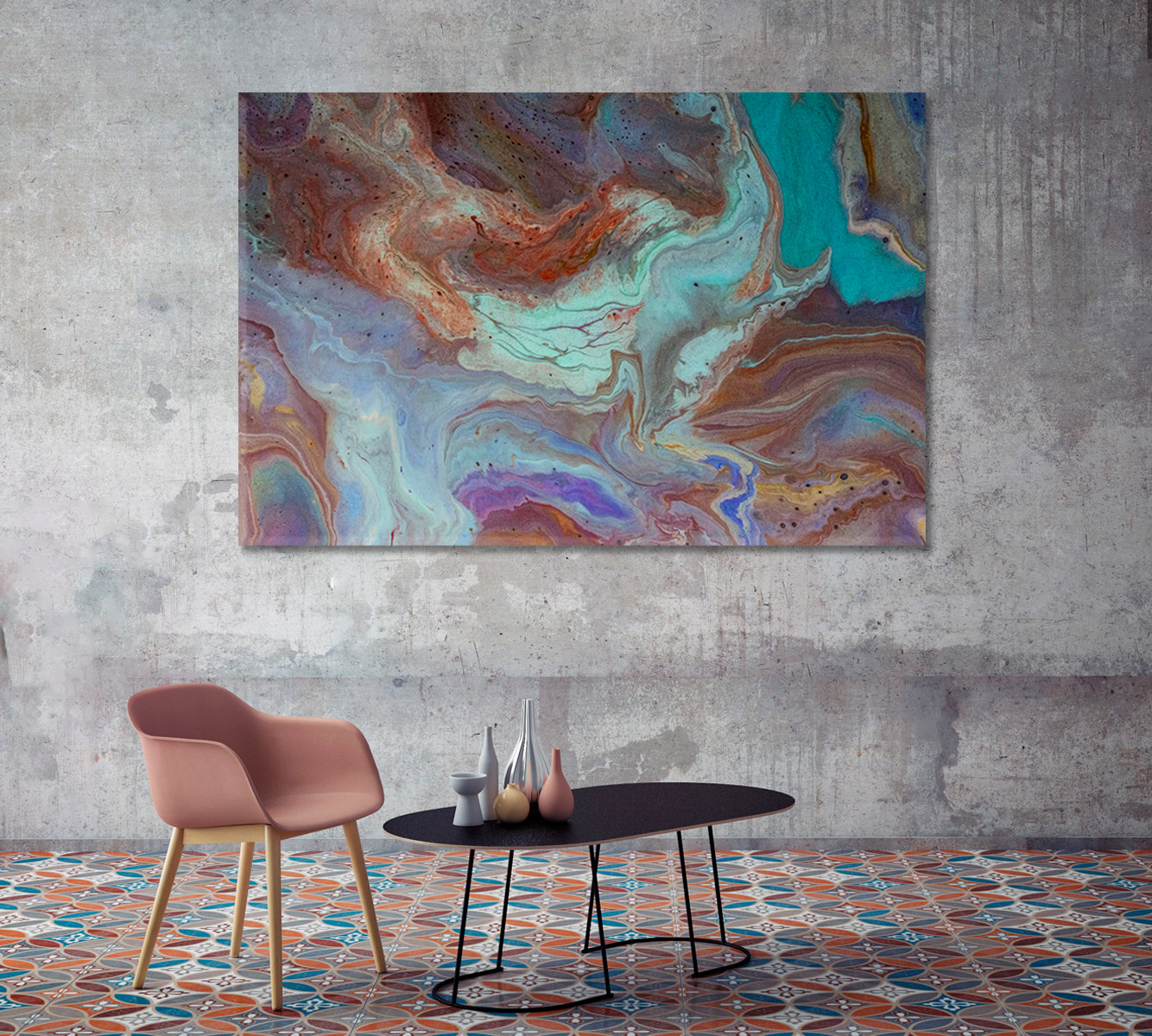 Abstract Fluid Colorful Mix of Vibrant Marble Swirls Canvas Print-Canvas Print-CetArt-1 Panel-24x16 inches-CetArt