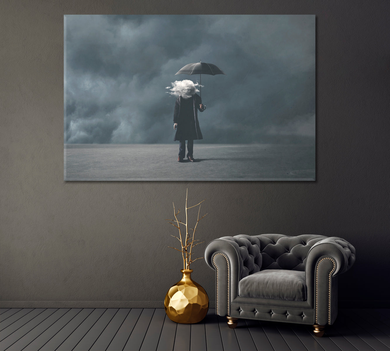 Surreal Man With Cloud Instead Head Canvas Print-Canvas Print-CetArt-1 Panel-24x16 inches-CetArt