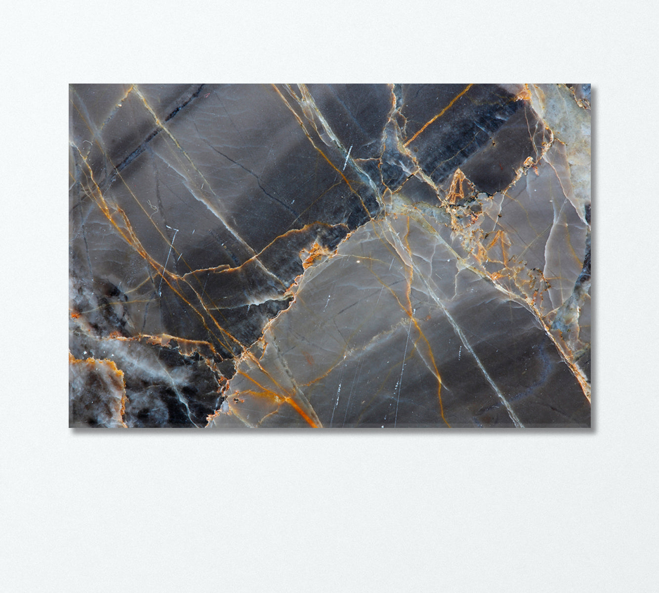 Yellow White Pattern on Dark Gray Marble Canvas Print-Canvas Print-CetArt-1 Panel-24x16 inches-CetArt