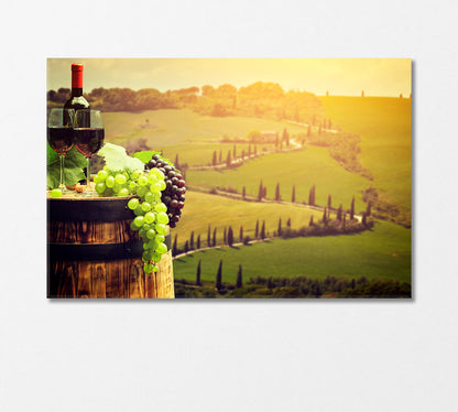 Red Wine with Barrel on Vineyard in Tuscany Italy Canvas Print-Canvas Print-CetArt-1 Panel-24x16 inches-CetArt