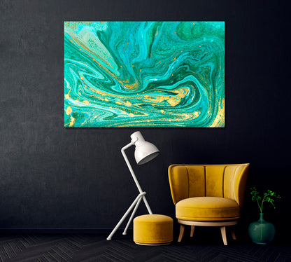 Turquoise And Gold Marble Pattern Canvas Print-Canvas Print-CetArt-1 Panel-24x16 inches-CetArt