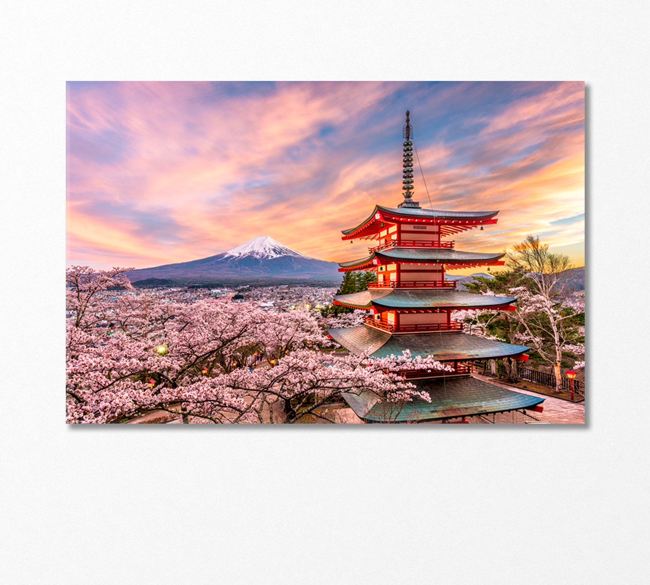 Mount Fuji in Japan and Sakura Blossom in Spring Canvas Print-Canvas Print-CetArt-1 Panel-24x16 inches-CetArt