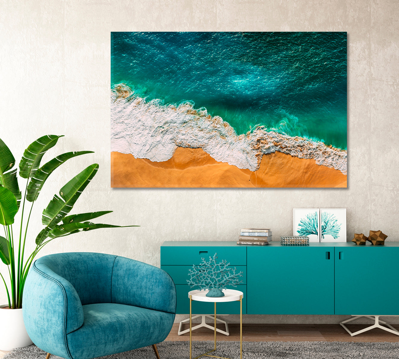 Turquoise Sandy Ocean Beach Canvas Print-Canvas Print-CetArt-1 Panel-24x16 inches-CetArt