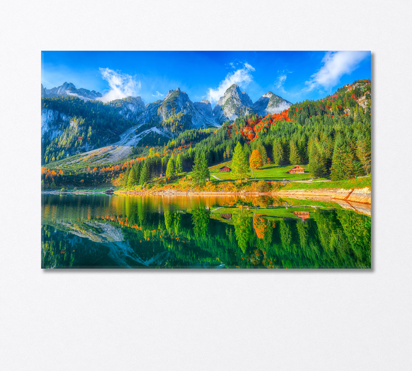 Dachstein Mountain by Lake Gosausee in Autumn Canvas Print-Canvas Print-CetArt-1 Panel-24x16 inches-CetArt