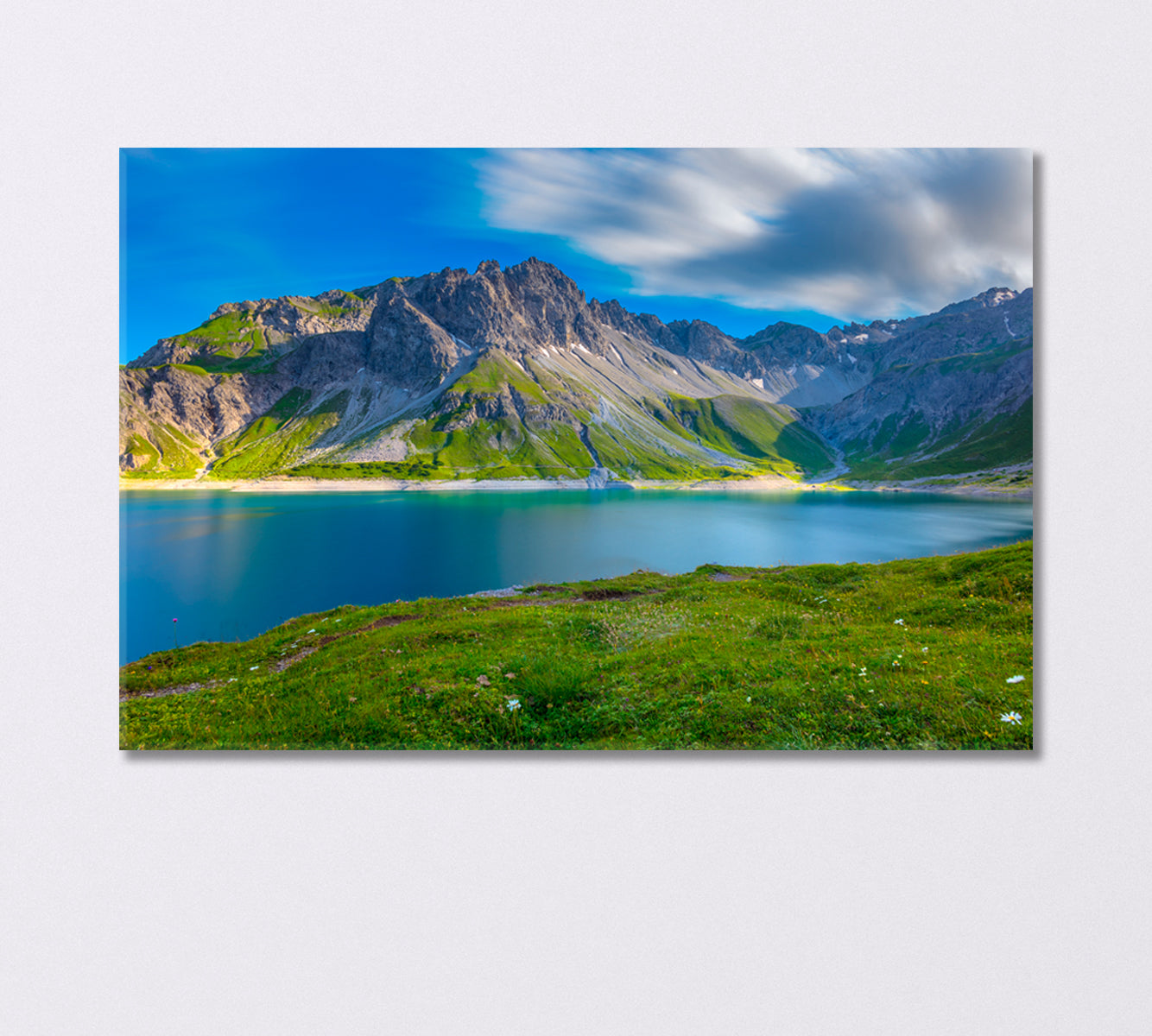 Blue Clouds over Lake Lunersee Austria Canvas Print-Canvas Print-CetArt-1 Panel-24x16 inches-CetArt