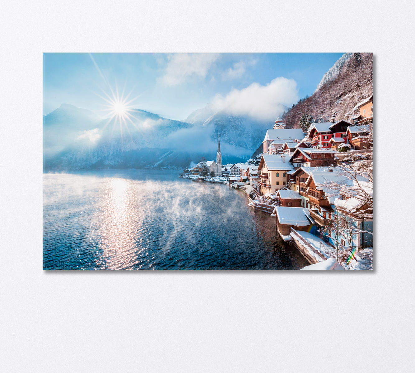 Famous Town on Shores of Lake Hallstatt Canvas Print-Canvas Print-CetArt-1 Panel-24x16 inches-CetArt