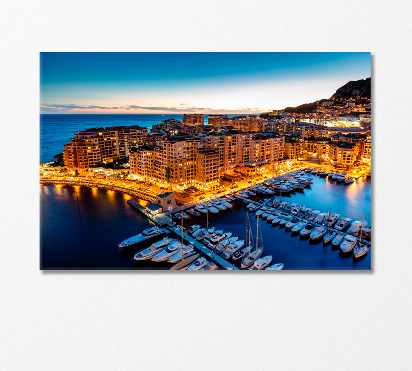 Fontvieille Town and Harbor with Luxury Yachts Monaco Canvas Print-Canvas Print-CetArt-1 Panel-24x16 inches-CetArt