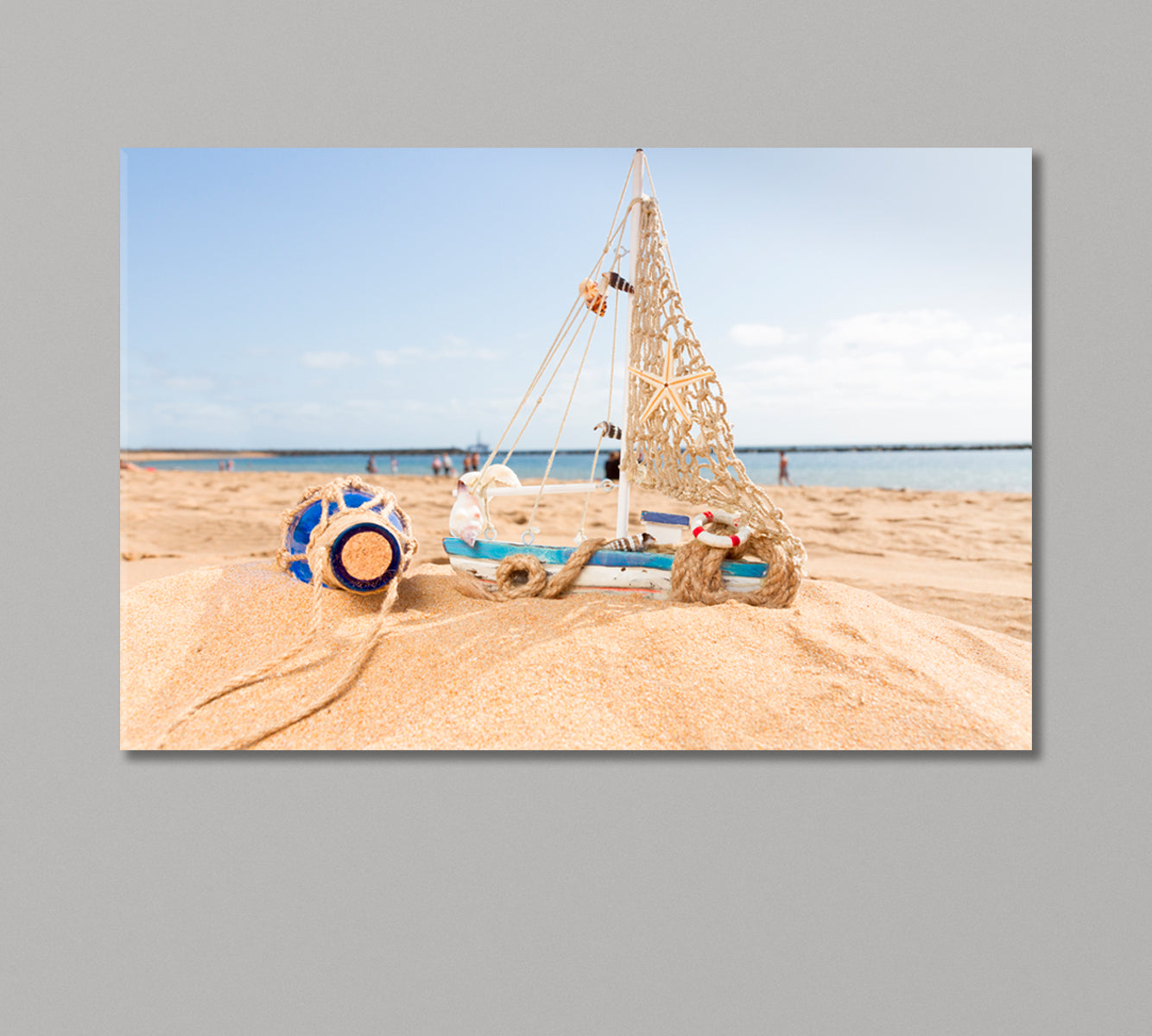 Little Wooden Boat at Ocean Coast Canvas Print-Canvas Print-CetArt-1 Panel-24x16 inches-CetArt