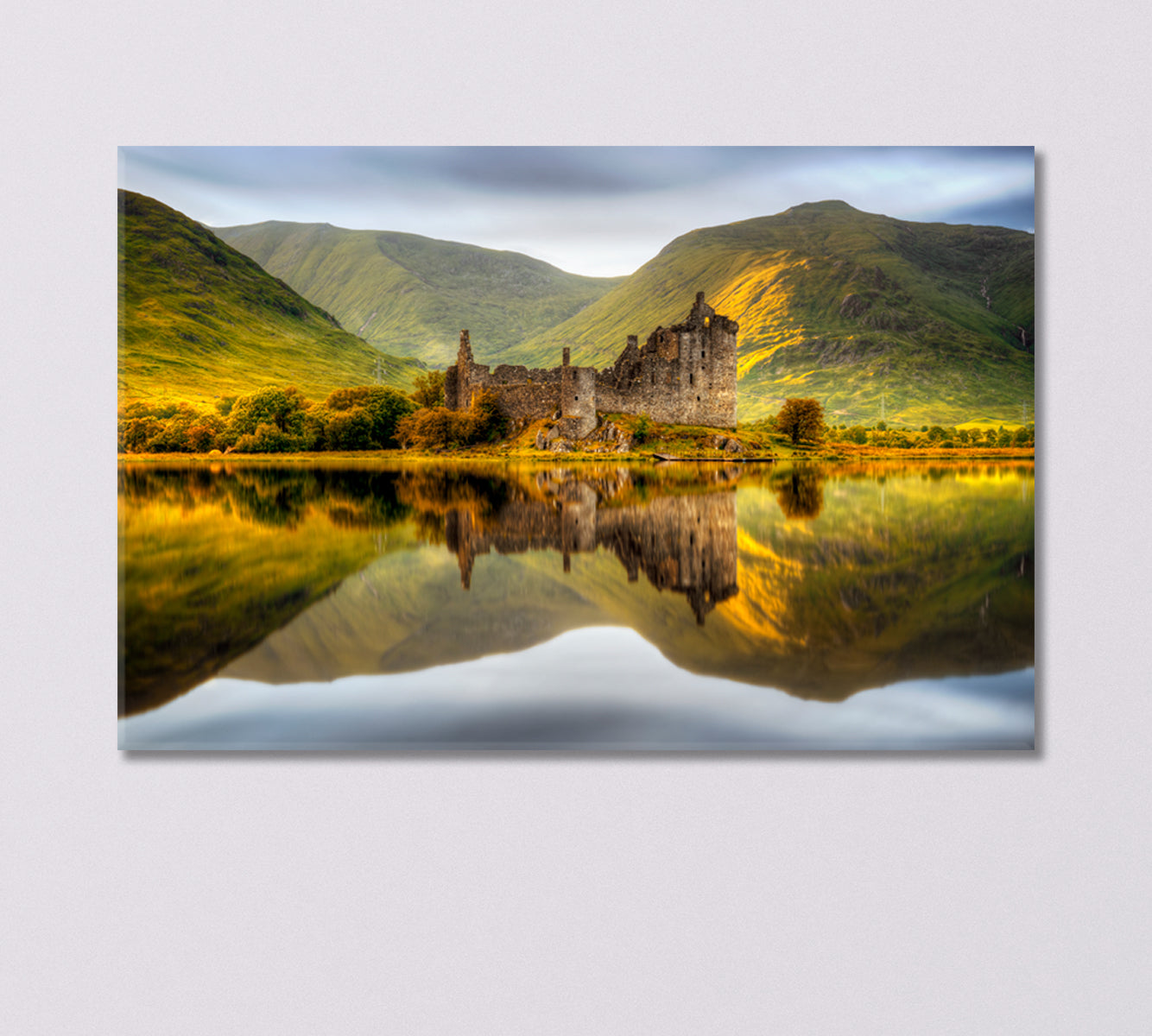 Kilchurn Castle Reflections in River Loch Awe Scotland Canvas Print-Canvas Print-CetArt-1 Panel-24x16 inches-CetArt