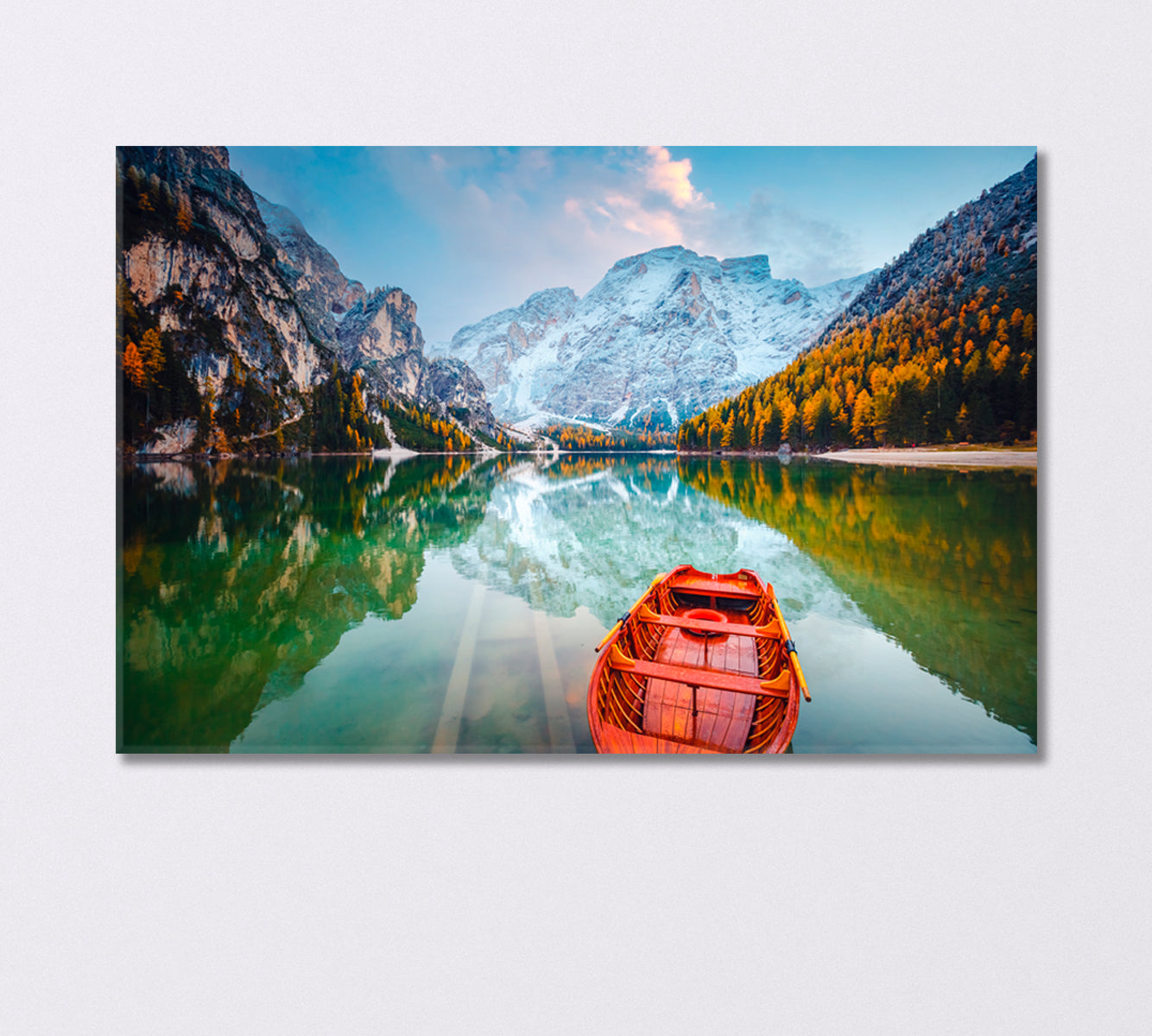 Lake Braies in Dolomites Italy Canvas Print-Canvas Print-CetArt-1 Panel-24x16 inches-CetArt