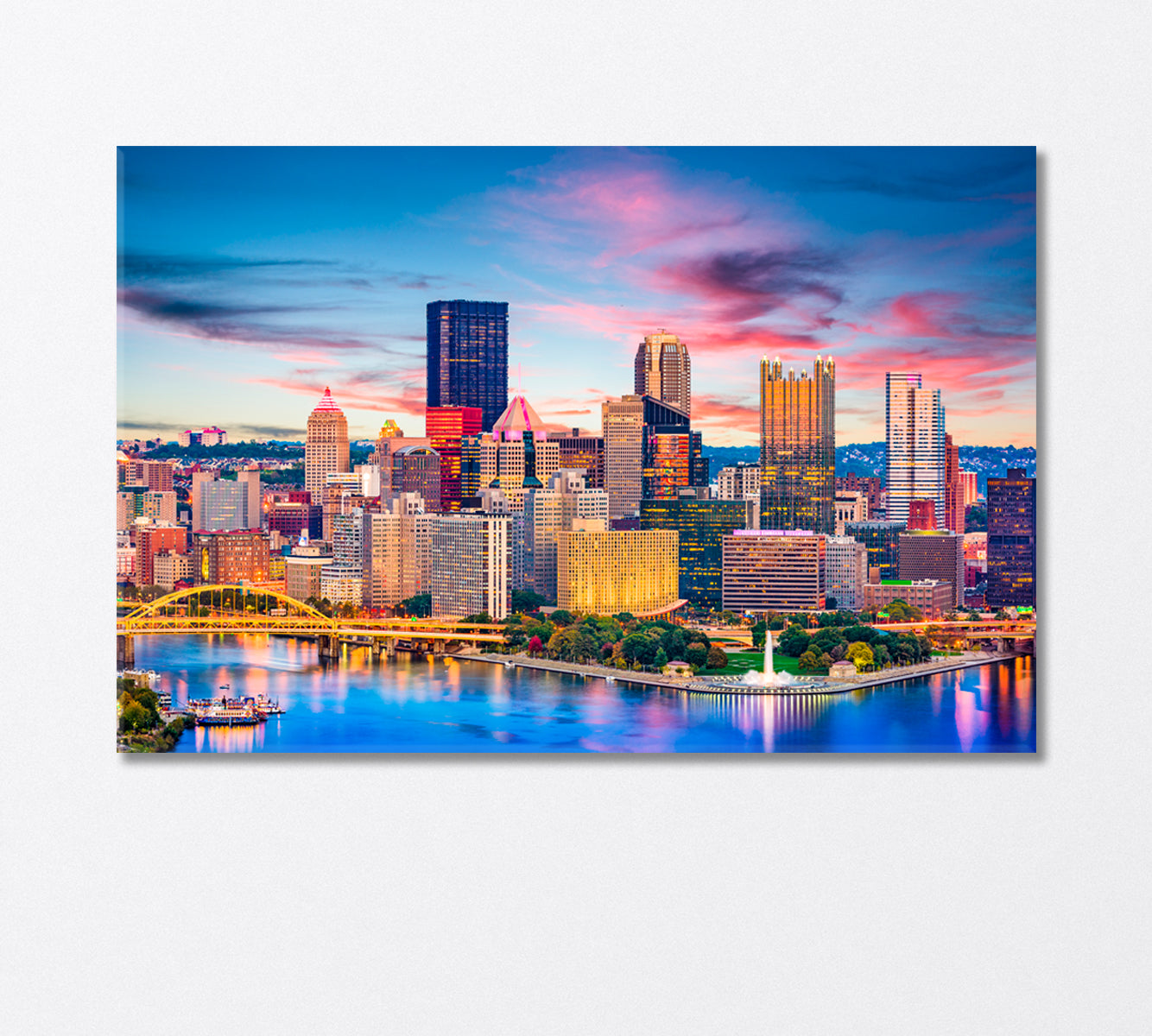 Colorful Skyscrapers of Pittsburgh at Dusk USA Canvas Print-Canvas Print-CetArt-1 Panel-24x16 inches-CetArt