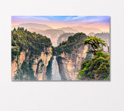 Two Mountain Columns in Zhangjiajie National Forest Park China Canvas Print-Canvas Print-CetArt-1 Panel-24x16 inches-CetArt