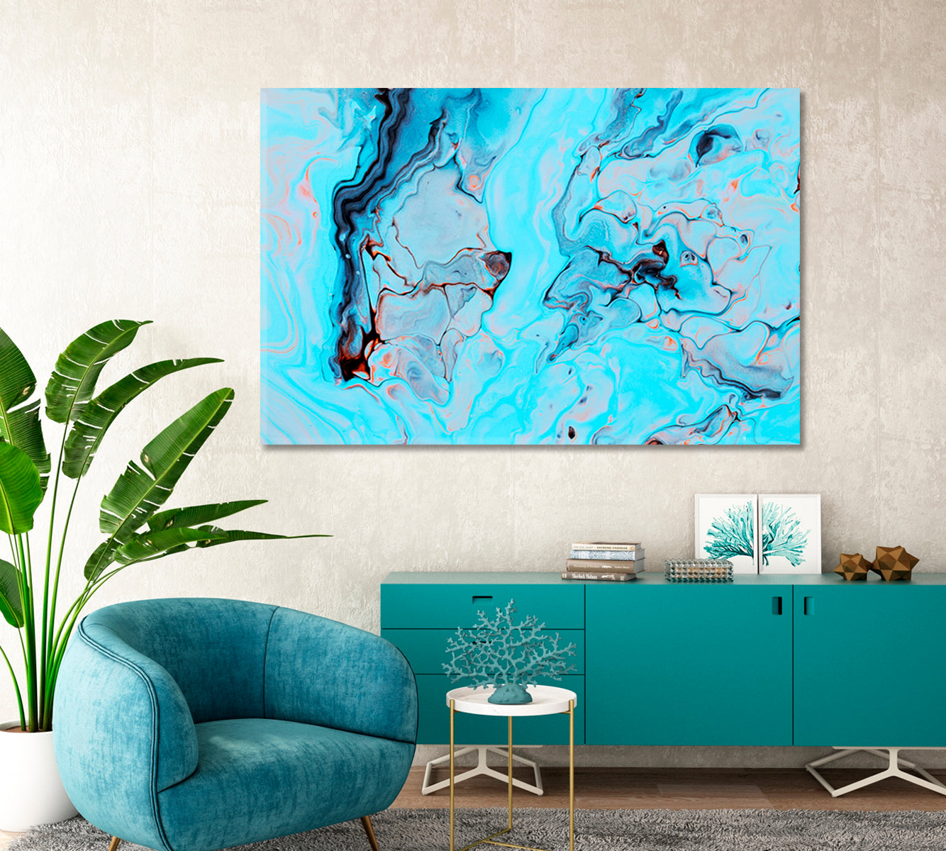 Modern Blue Acrylic Liquid Swirl Abstract Pattern Canvas Print-Canvas Print-CetArt-1 Panel-24x16 inches-CetArt