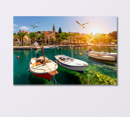 Split Village on Island of Brac with a Port Croatia Canvas Print-Canvas Print-CetArt-1 Panel-24x16 inches-CetArt