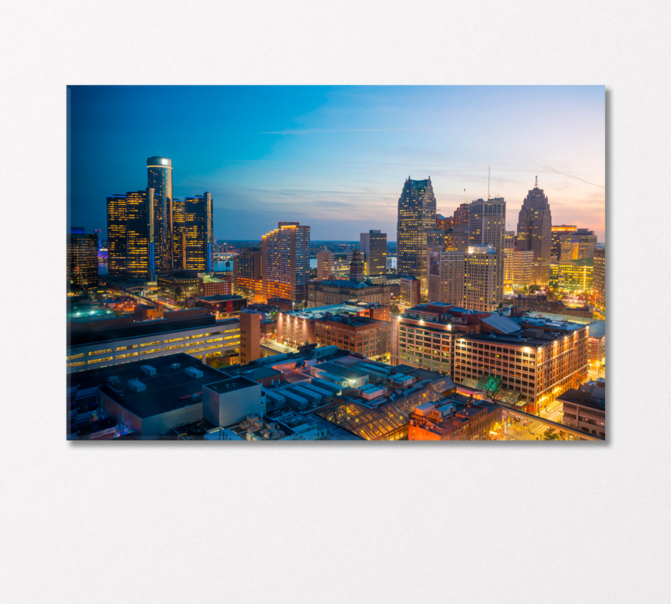 Downtown Detroit at Night USA Canvas Print-Canvas Print-CetArt-1 Panel-24x16 inches-CetArt