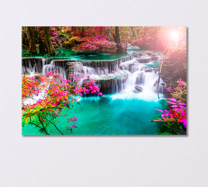 Huay Mae Khamin Waterfall in Forest Kanchanaburi Canvas Print-Canvas Print-CetArt-1 Panel-24x16 inches-CetArt