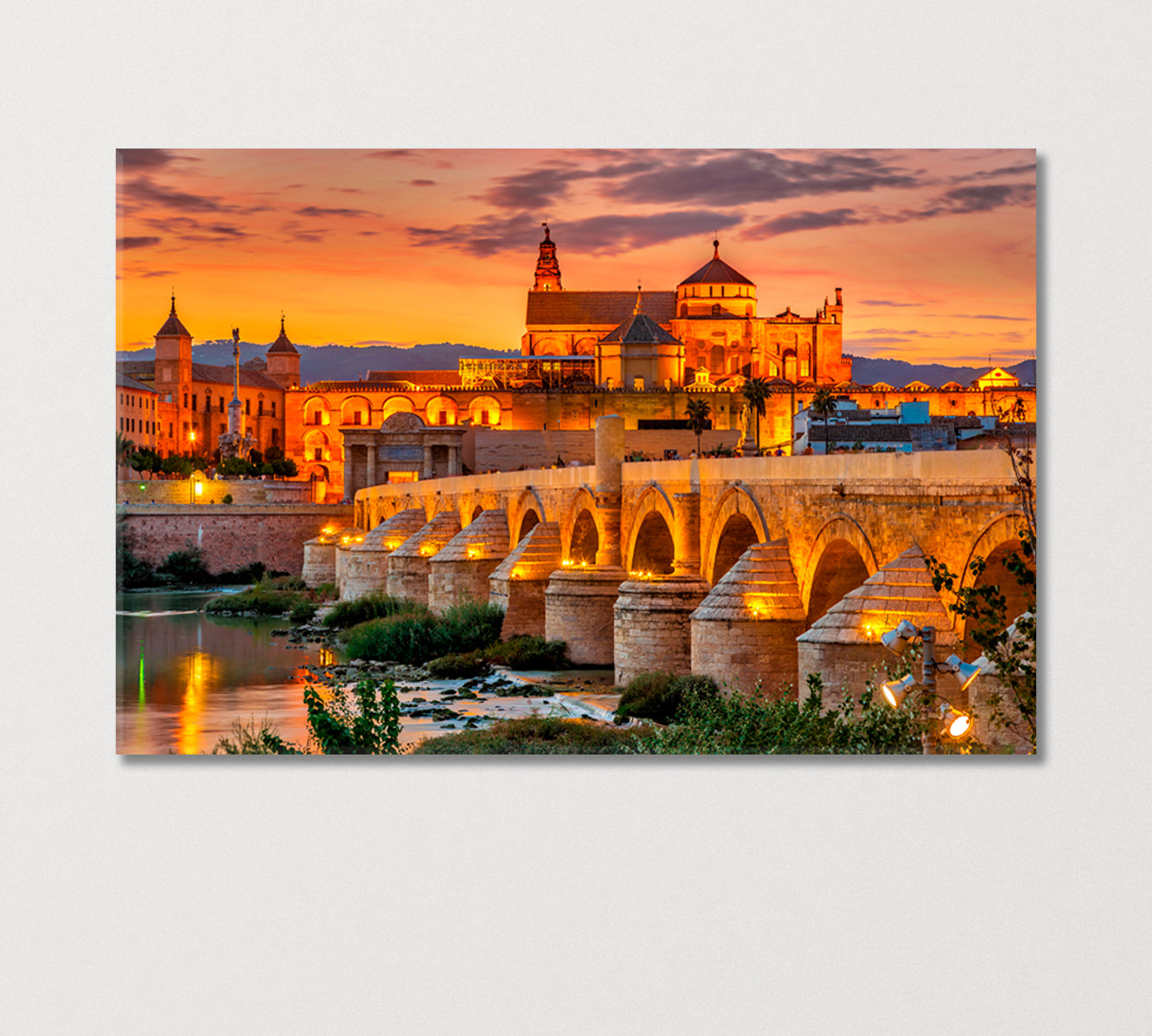 Old Cathedral Mezquita and Roman Bridge at Sunset Cordoba Spain Canvas Print-Canvas Print-CetArt-1 Panel-24x16 inches-CetArt