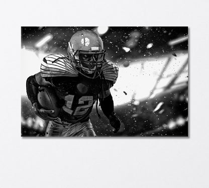 American Football Player in Black and White Canvas Print-Canvas Print-CetArt-1 Panel-24x16 inches-CetArt