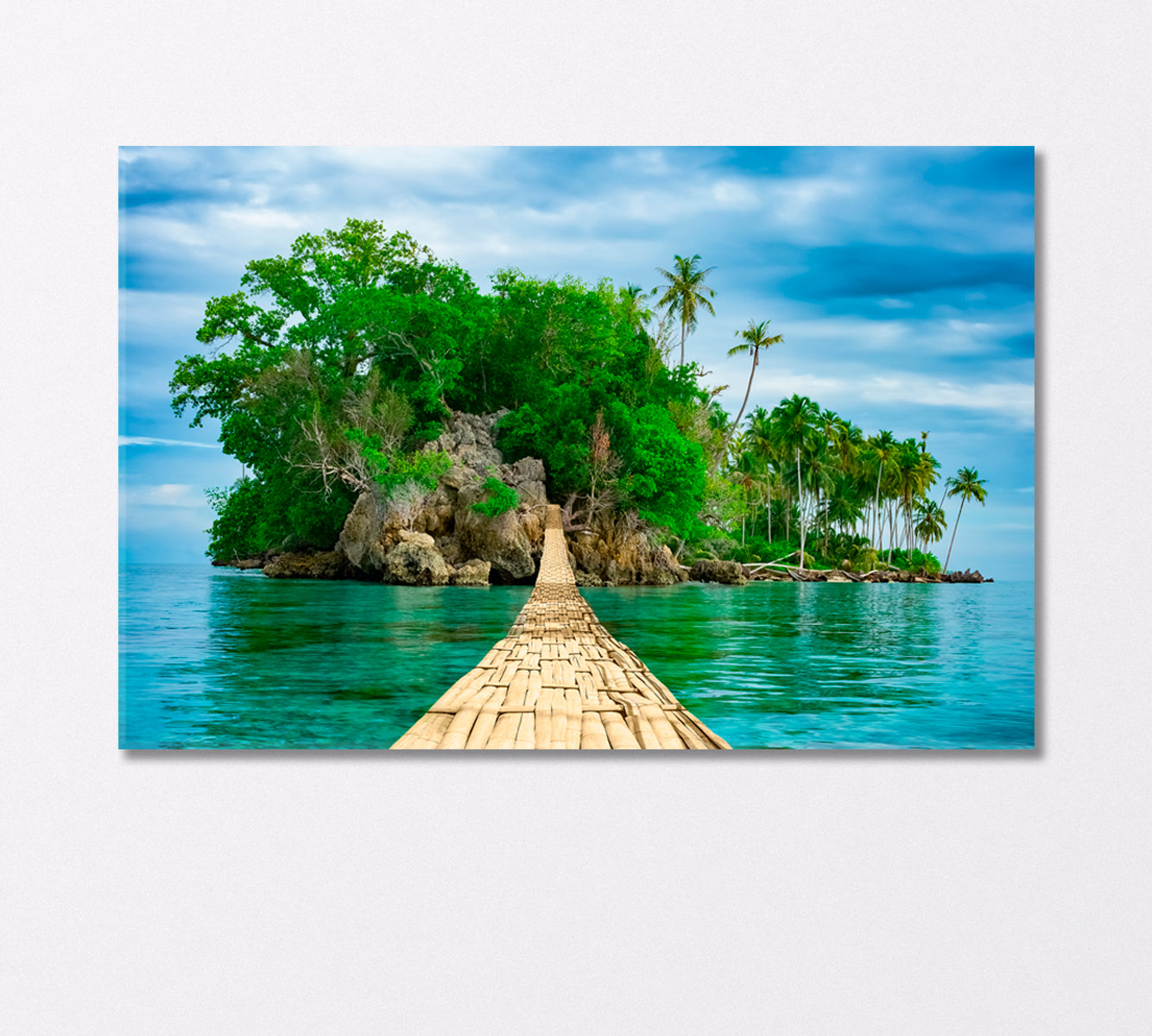 Bamboo Pedestrian Suspension Bridge over the Sea Canvas Print-Canvas Print-CetArt-1 Panel-24x16 inches-CetArt