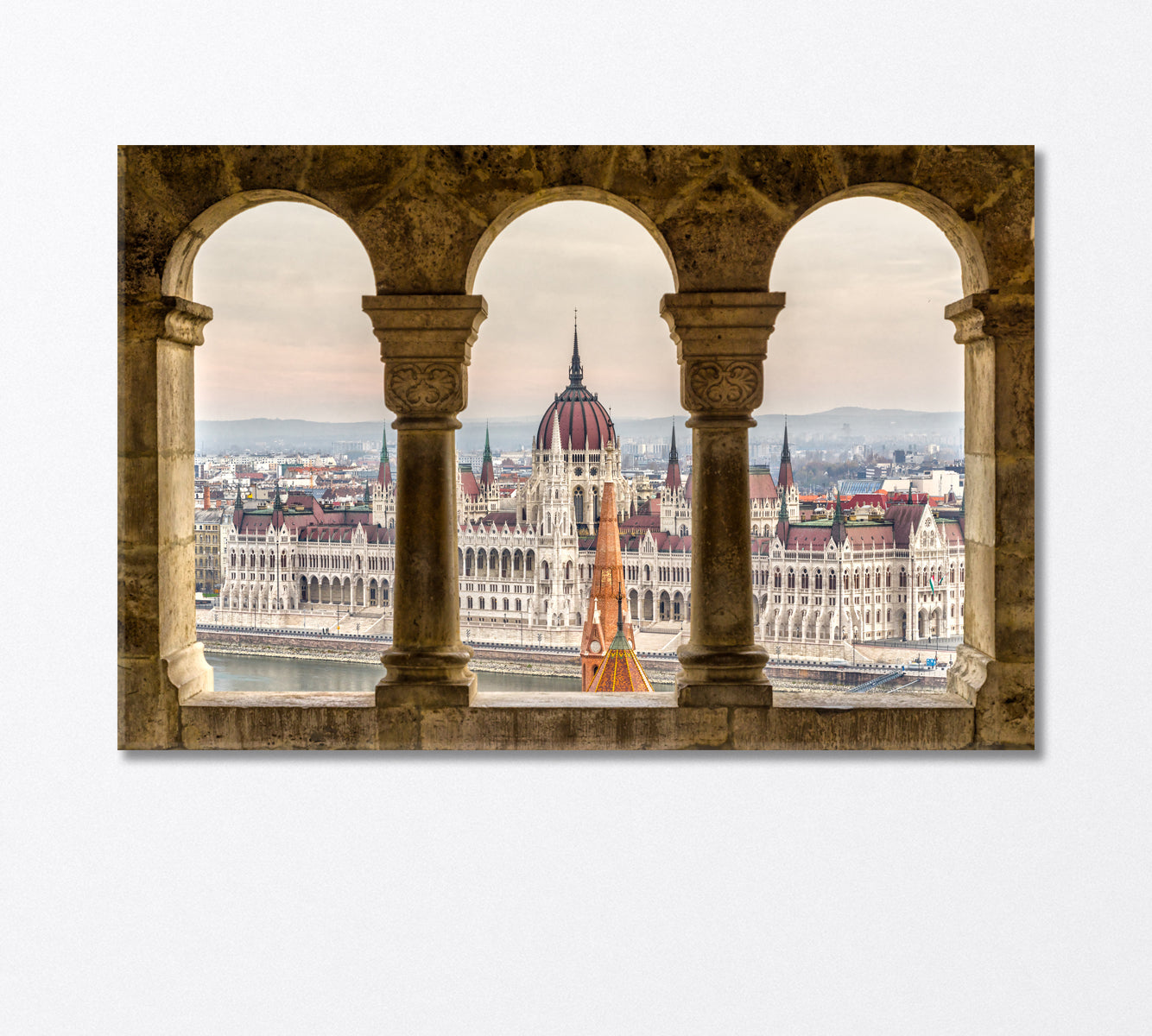 Budapest Parliament View Through Fisherman's Bastion Hungary Canvas Print-Canvas Print-CetArt-1 Panel-24x16 inches-CetArt