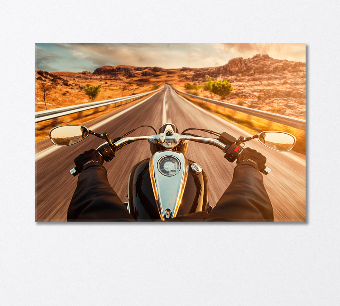 Motorcycle Driver on Empty Road Canvas Print-Canvas Print-CetArt-1 Panel-24x16 inches-CetArt