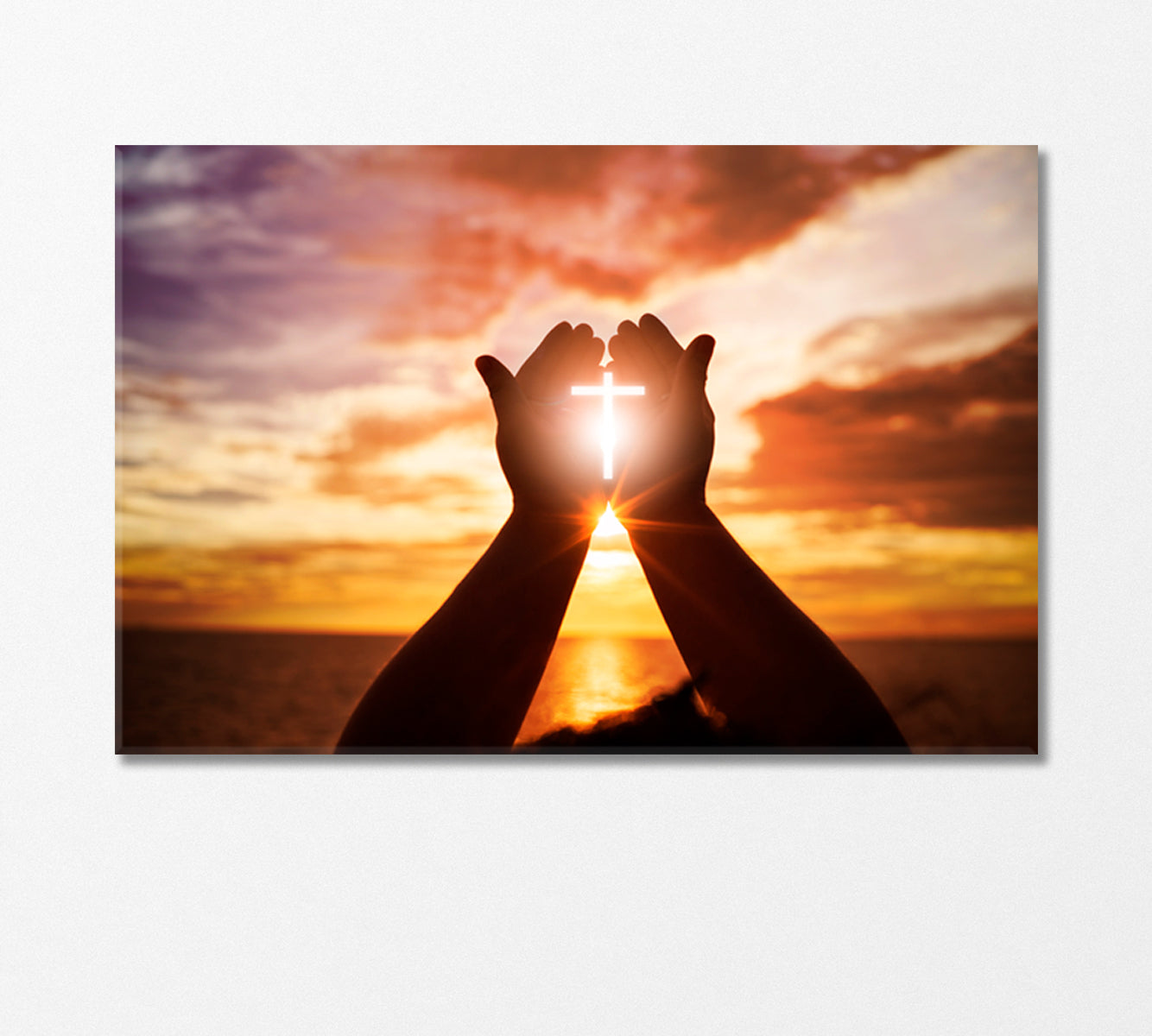 Solar Cross in Hands of Believer Canvas Print-Canvas Print-CetArt-1 Panel-24x16 inches-CetArt