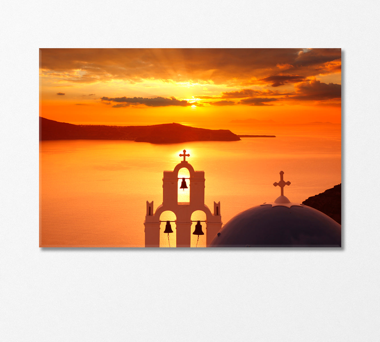 Amazing Sunset with Church in Santorini Greece Canvas Print-Canvas Print-CetArt-1 Panel-24x16 inches-CetArt