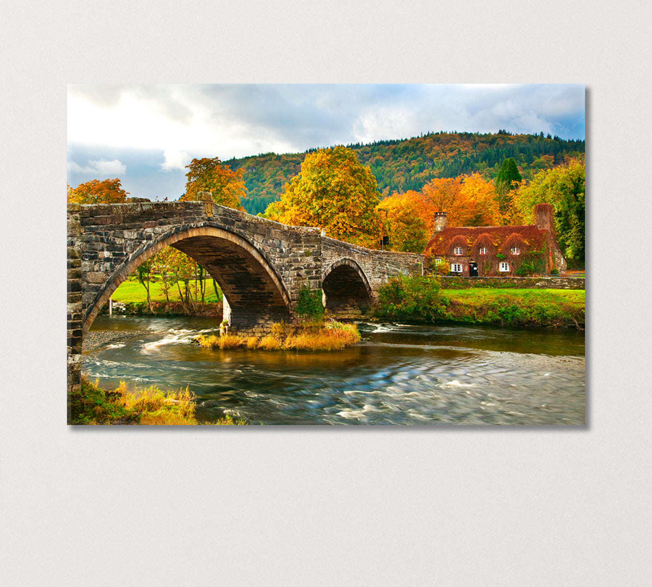 Autumn Landscape with Llanrwst Bridge UK Canvas Print-Canvas Print-CetArt-1 Panel-24x16 inches-CetArt