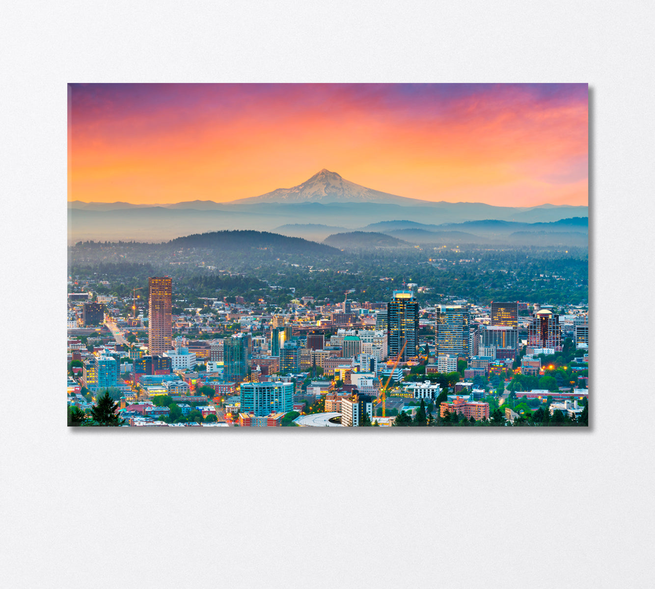 Portland Skyscrapers and Mount Hood Volcano Canvas Print-Canvas Print-CetArt-1 Panel-24x16 inches-CetArt