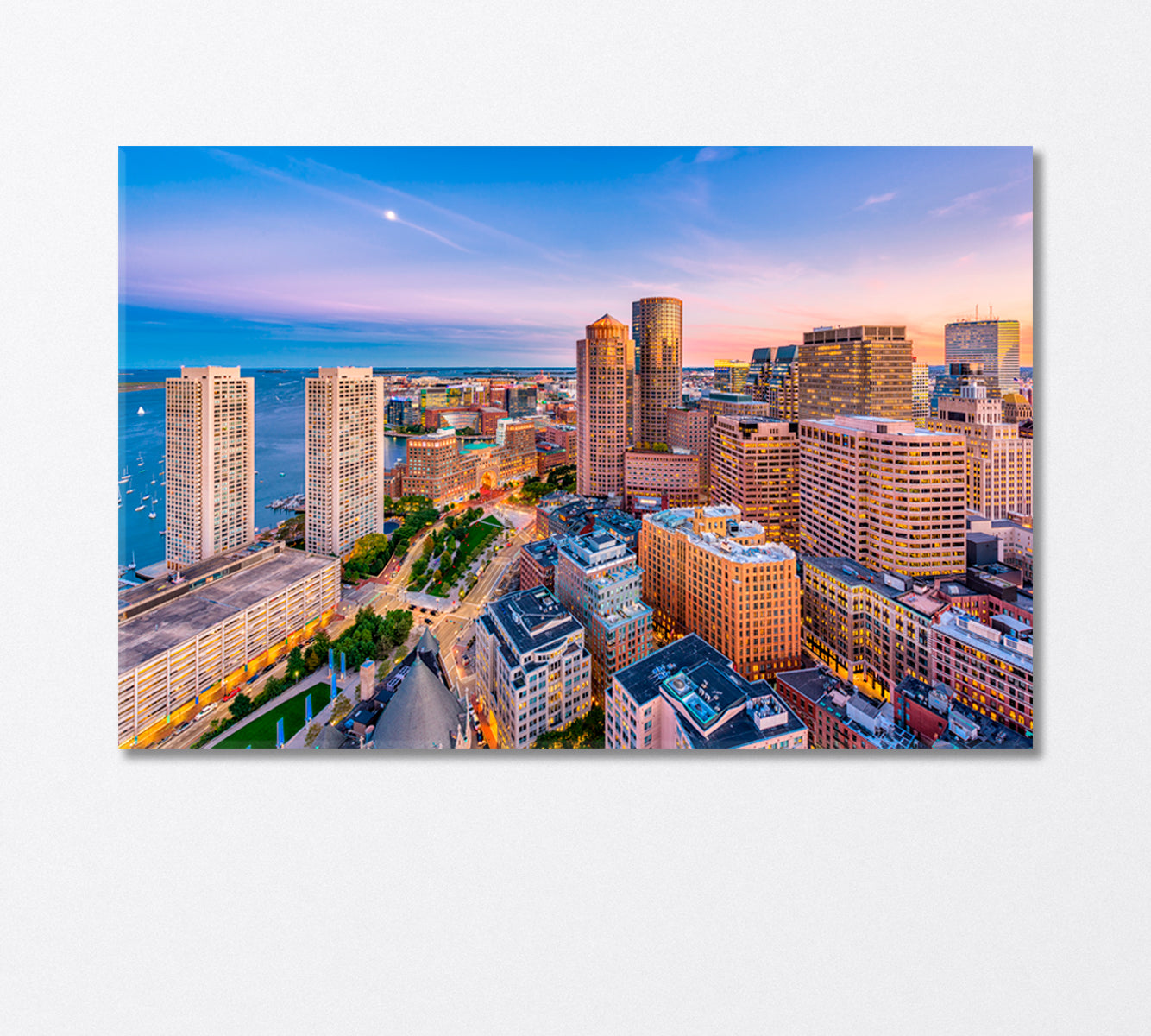 Boston Cityscape at Dusk USA Canvas Print-Canvas Print-CetArt-1 Panel-24x16 inches-CetArt