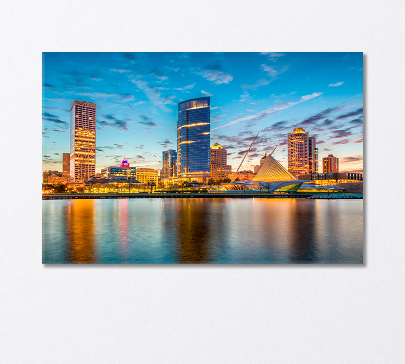 Milwaukee City on Lake Michigan Shore at Dusk Canvas Print-Canvas Print-CetArt-1 Panel-24x16 inches-CetArt