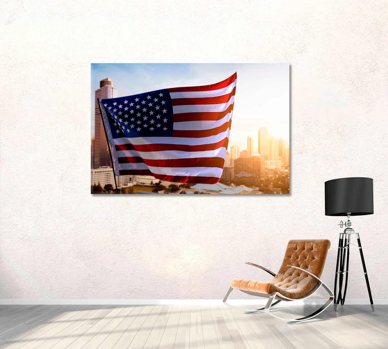 American Flag Flying in the Wind Canvas Print-Canvas Print-CetArt-1 Panel-24x16 inches-CetArt