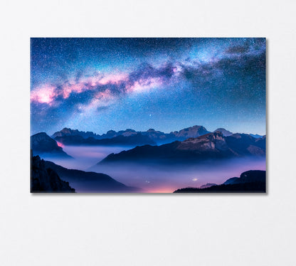 Milky Way Above Mountains in Dolomites Italy Canvas Print-Canvas Print-CetArt-1 Panel-24x16 inches-CetArt