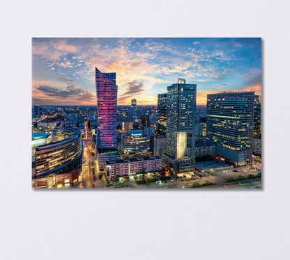 Warsaw City with Modern Skyscrapers at Sunset Canvas Print-Canvas Print-CetArt-1 Panel-24x16 inches-CetArt