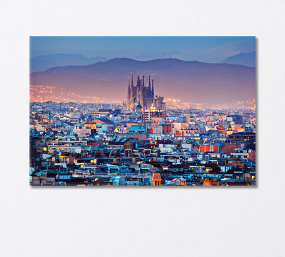 Barcelona Night Lights Spain Canvas Print-Canvas Print-CetArt-1 Panel-24x16 inches-CetArt