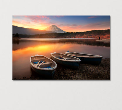 Boats Parked on the Shore of Lake Saiko Japan Canvas Print-Canvas Print-CetArt-1 Panel-24x16 inches-CetArt