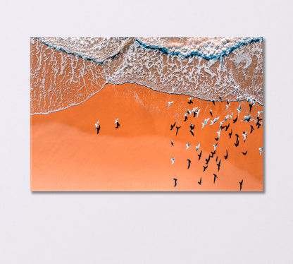 Seascape Seagulls on a Sandy Beach Canvas Print-Canvas Print-CetArt-1 Panel-24x16 inches-CetArt