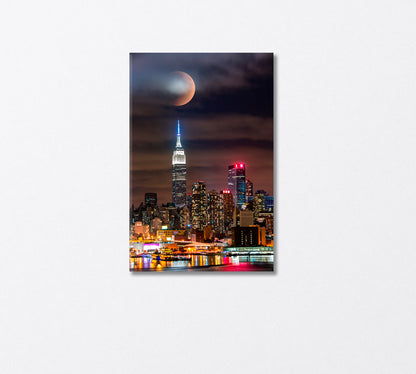 Lunar Eclipse above New York City Skyline Canvas Print-Canvas Print-CetArt-1 panel-16x24 inches-CetArt