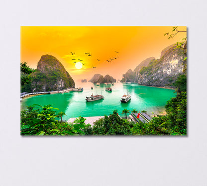 Very Beautiful Sunset over Halong Bay Vietnam Canvas Print-Canvas Print-CetArt-1 Panel-24x16 inches-CetArt