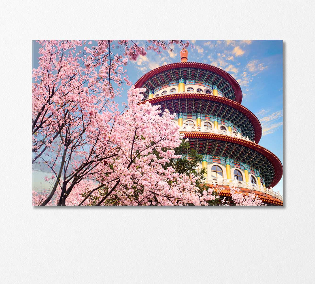 Tianyuan Temple with Sakura Blossom Taiwan Canvas Print-Canvas Print-CetArt-1 Panel-24x16 inches-CetArt