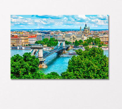 Budapest City and Chain Bridge Hungary Canvas Print-Canvas Print-CetArt-1 Panel-24x16 inches-CetArt